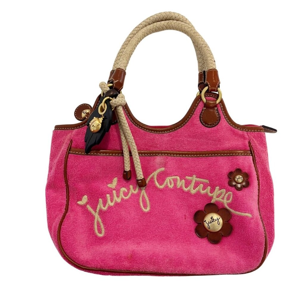 Vintage Juicy Couture Pink Terry Cloth Shoulder Bag Y2K Purse Rope‎ Floral